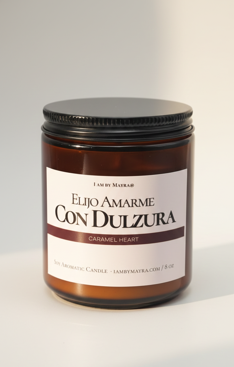 Vela Aromática Artesanal · Elijo Amarme con Dulzura + Tarjeta de afirmaciones• Edición Limitada