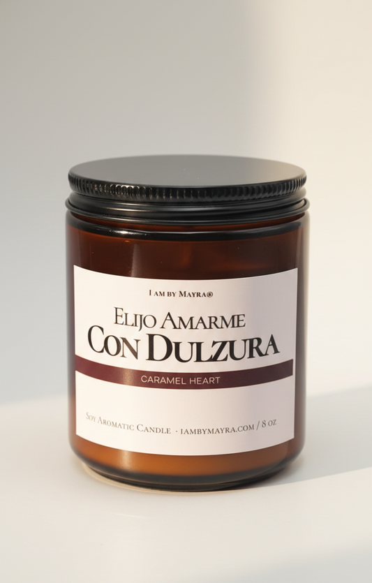 Vela Aromática Artesanal · Elijo Amarme con Dulzura + Tarjeta de afirmaciones• Edición Limitada